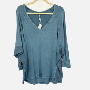 Mindset by XCVI NEW V-Neck Knit Top in Hemisphere Indigo Lagenlook - Size XL